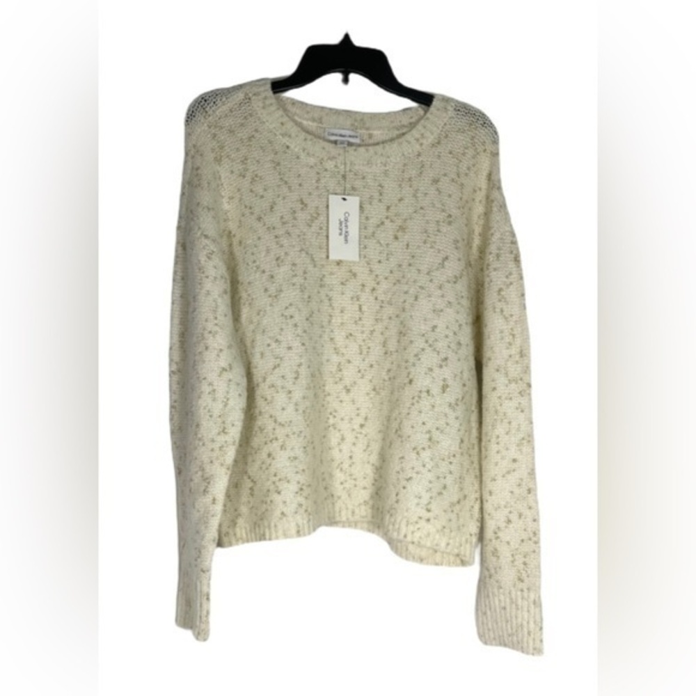 Calvin Klein Women's Long Sleeve Crewneck Metallic Sweater